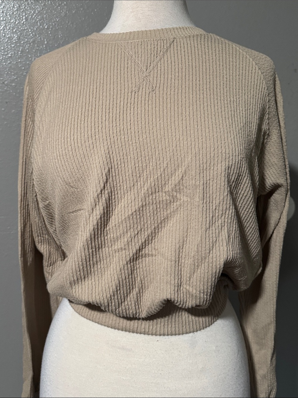 Hollister Beige Ribbed Crewneck Sweater